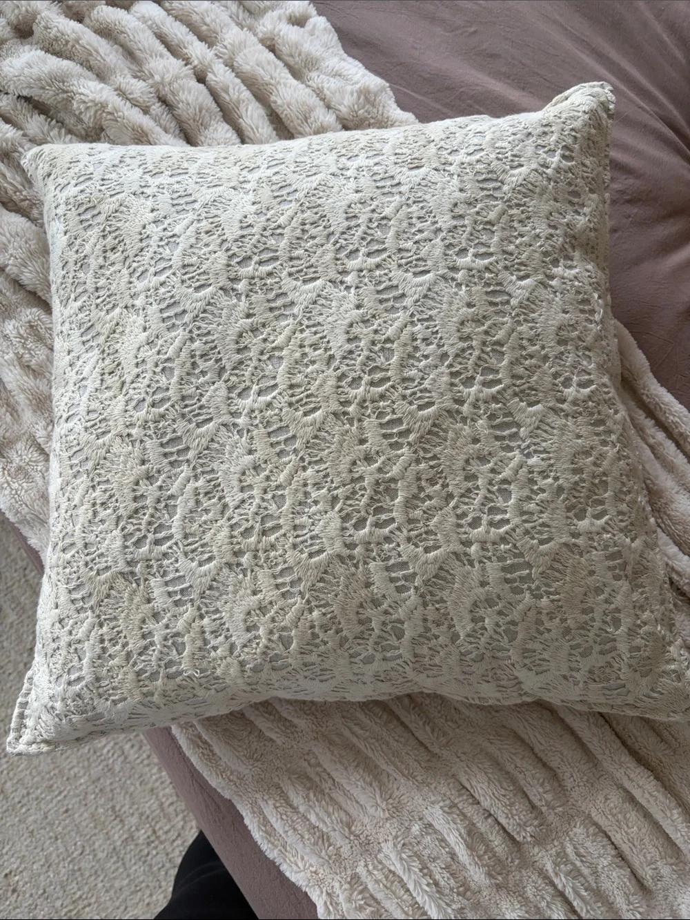 Pottery barn Neutral Lace-Texture Throw Pillow - Brand